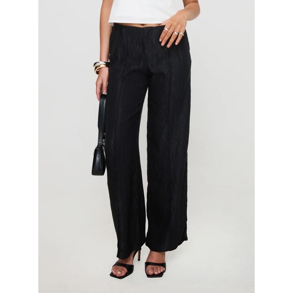 Princess Polly Bonnet Wide Leg Pants Black Textured Recycled Rayon US 10 NWT